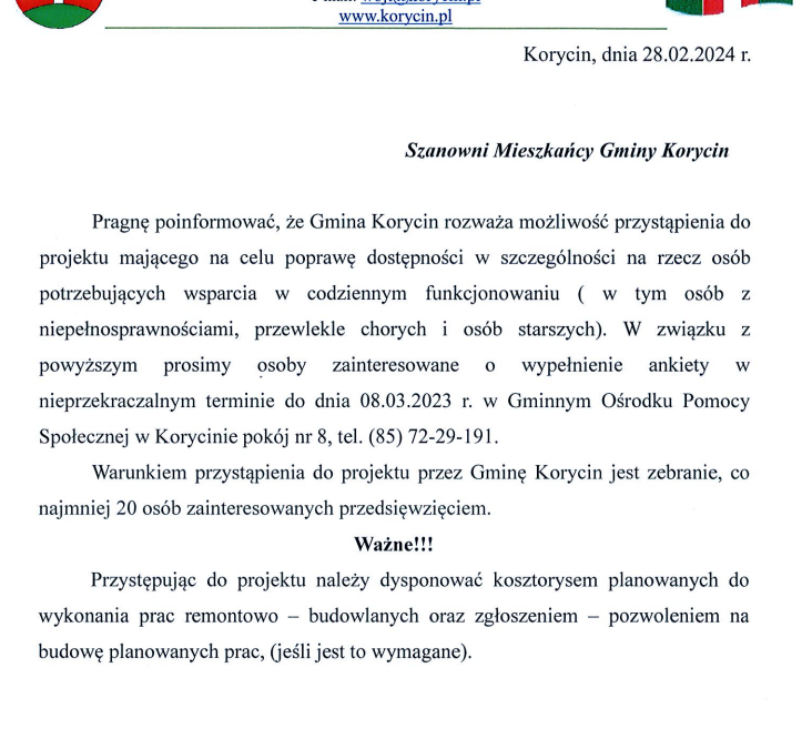 Inwestycje mające na celu poprawę dostępności na rzecz osób potrzebujących wsparcia w codziennym funkcjonowaniu